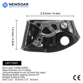 NewDoar Left Foot Ascender Riser Rock Climbing Tree Arborist Mountaineering Rappelling Quick Step Equipment CE Certified Climbing Device for 8~13MM Rope(Left Black)