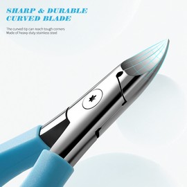 FVION Toenail Clippers for Thick Nails - Long Handle Nail Clippers for Thick Nails, Wide Jaw Ingrown Toenails Clippers, Slight Curved Blade Pointed Tip Ingrown Toenail Tool - Blue