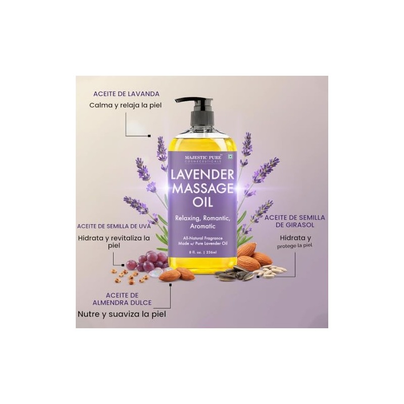 Majestic Aceite de masaje de lavanda pura, aromaterapia relajante, 8