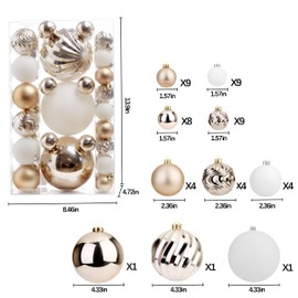 Christmas Ball Ornaments for Xmas Decorations,50 pcs Christmas Extra Large Tree Shatterproof Ornaments-Champagne (Combo of 5 Style in 3 Sizes)