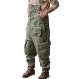 Kayiyasu Men's Cargo Overalls, Multiple Pockets, Large Size, Work Wear, Overalls, One-Piece, Unisex, Deck Pants, Camping, Outdoors, Work Pants, Casual Overalls, Loose Fit, Street, Green, Brown, Khaki,