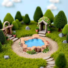 Yxinjy 1Pc Blue Miniature Water Pool Made Resin DIY Mini Water Pool Fairy Garden Lawn Ornament for Mountain Dollhouse Decor Craft Garden Sculptures Statues,Size: 4.1 * 1.0cm