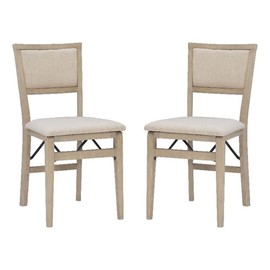 Linon Keira Set of Two Folding Chairs Beige Fabric Seat & Back in Graywash Wood
