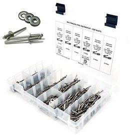 Stainless Steel Domed Pop Rivet Fastener Assortment Kit with Backing Rivet Washers - 601 Pieces - 304 Grade - Sizes 4 (1/8) to 6 (3/16)