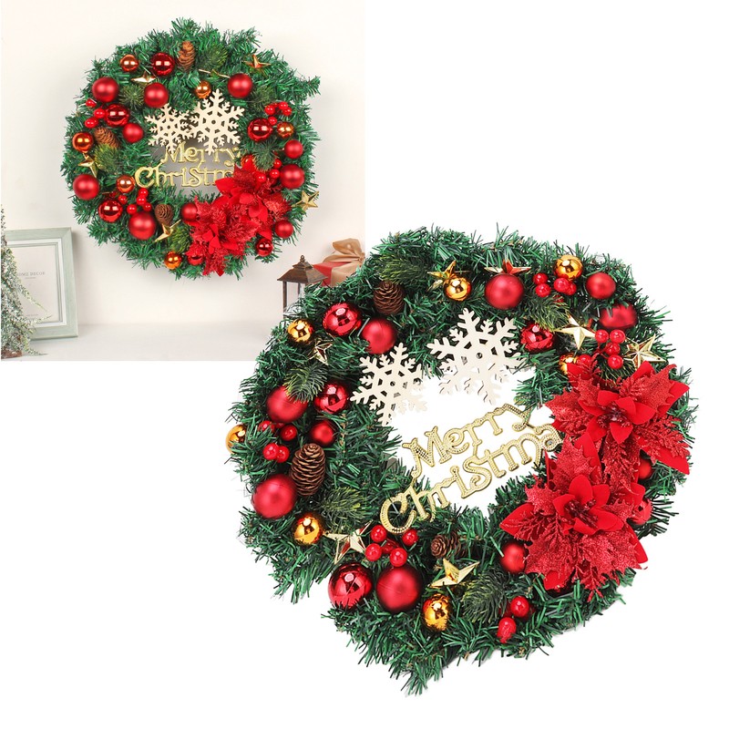 Christmas Wreath Snow Pine Cone Xmas Ball Wreath for Indoor