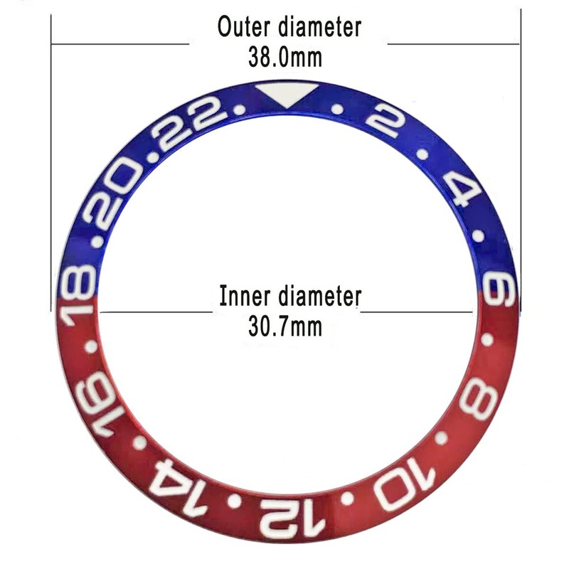 Watch Bezel Insert Blue Black Red 38mm Ceramic Bezel Aluminum