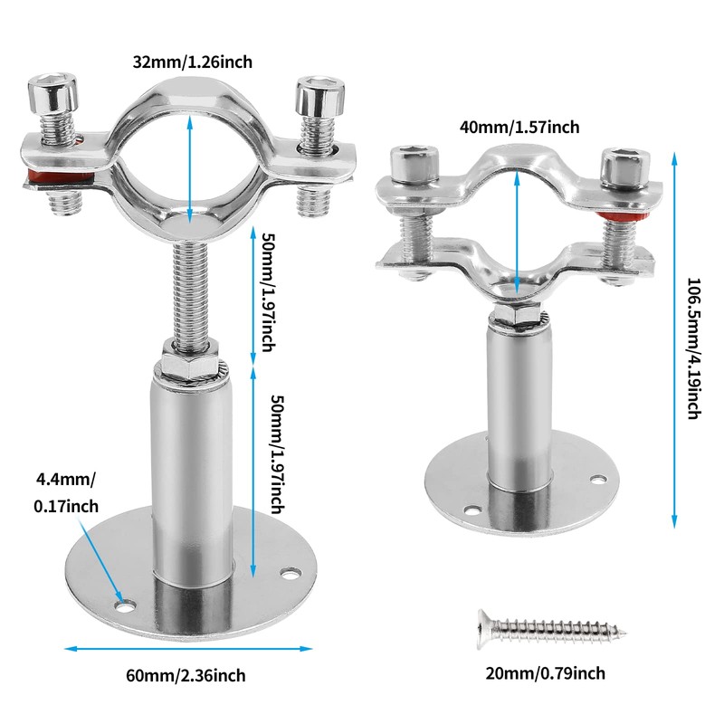 Kyuionty 2 Pcs Wall Mount Ceiling Mount Pipe Support, Stainless