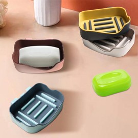 Qaixwuyi Pack of 4 Soap Box Double Drain Soap Box Wall Mounted Soap Box Bathroom Soap Holder Portable Soap Box Soap Organiser 4 Colours Suitable for All Solid Soaps