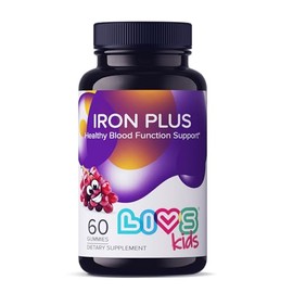 LIVS Iron Gummies with Vitamin C for Kids | Chewable Supplement as Gummy with Vitamin B12, B3,B5,B6, Folate & Zinc | Energy Support, Non GMO & Gluten Free | 20mg Iron/Dose -60 Count