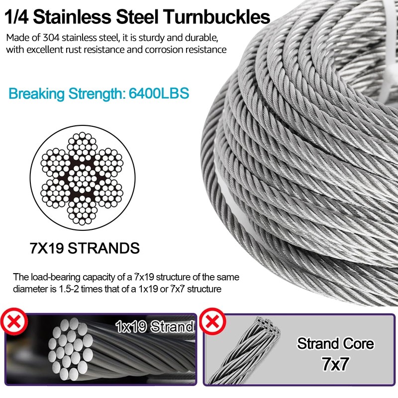 Fologtoo 1/4" Shade Sail Hardware Kit with 50ft 304 Stainless