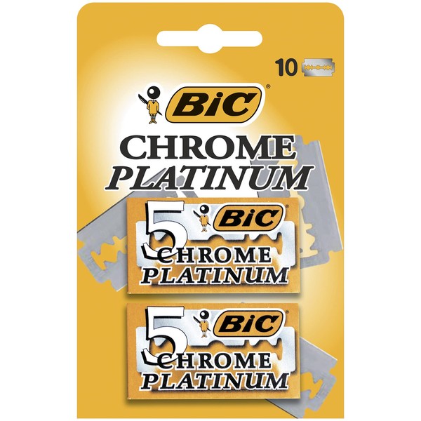BIC Chrome Platinum, Double Edge Safety Razor, Disposable Single Blades, Stainless Steel, Pack of 10