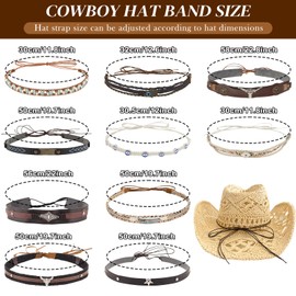 RainFlowwer 10 PCS Leather Cowboy Hat Bands for Men Women Western/Fedora/Panama Hat Belts Cowgirl Hatbands Cowboy Supply Hand Made Replacement