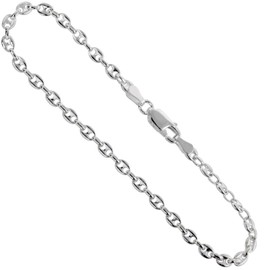 Sterling Silver Puffed Anchor Chain Bracelet 4.2mm Nickel Free Italy, 7 inch
