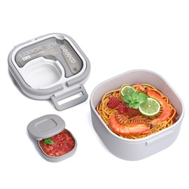 PEDECO Bento Box for Adults & Kids – Single Compartment Lunch Box,Food Container,BPA-Free,Microwave & Dishwasher Safe with Removable Divider,Utensils & Sauce Jar-White