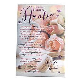 Auntie Roses & Macaroon Design Sentiments Happy Birthday Card Lovely Verse