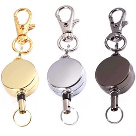 Samcos Key Reel, Hanging Name Tag Reel, Keychain, Carabiner, Set of 3 Colors, Metal Fittings, 12.6 inches (32 cm), Extendable Keychain