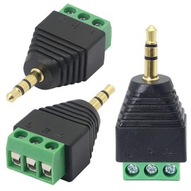 GELRHONR 3.5mm 3 Pole Screw Terminal Converter, (1/8") TRS Stereo Male to AV 3 Screw Terminal Solderless Screw Block for AUX Cable, Speaker and Headphone Wire（3-Pack）