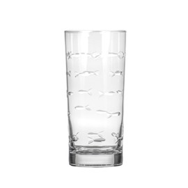 Rolf Glass School of Fish Highball Glass | Set of 4 15oz Cooler Glasses | Lead-Free Engraved Glass with Heavy Base | Proudly Made in the USA