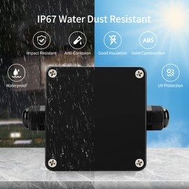 JINDOUZI ABS IP67 Waterproof Dustproof Electrical Junction Box, with 15A 600V Barrier Terminal Cable Connector, 1 in/1 Out Power Junction Box（3.26 * 3.18 * 2.2in）