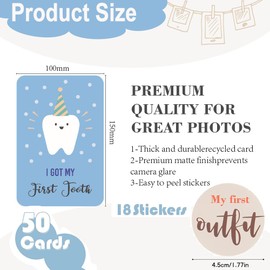 QOOWFEANIG 50pcs Monthly Baby Milestone Growth Markers Record Card Newborn Welcome Sign Perfect Photography Props with Month Sticker to Record Your Babys Growth for Shower Hospital Nursery Wall Decor