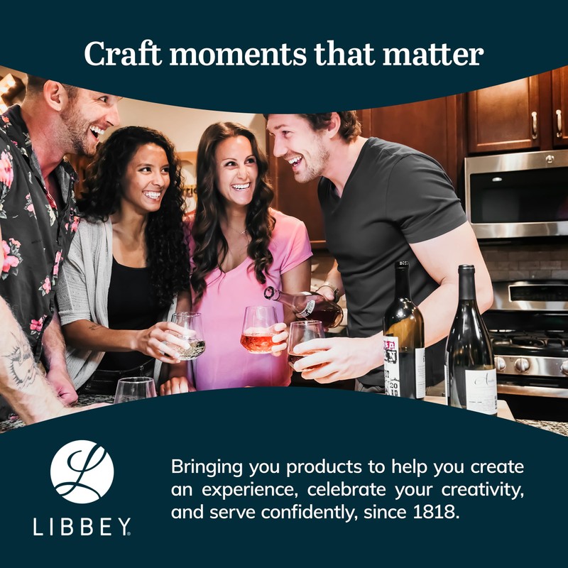 Libbey Hammered Stemless Wine Glasses Set of 8, 17-ounce, Dishwasher-Safe,