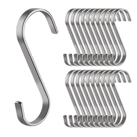 S Hooks for Hanging, 20 Pack S Shaped Hanging Hooks Heavy Duty S Hooks 8.5cm Stainless Steel Metal S-Hooks Butchers Hooks for Kitchen, Bathroom, Bedroom and Office - Silver