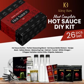 DIY Hot Sauce Making Kit with Real Peppers, Make Your Own Hot Sauce, 26pc Gift Set For Adult Men Dad, Gift Box Included