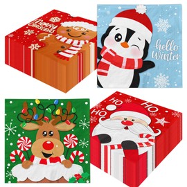 60Pcs Christmas Napkins Paper Red and Green Napkins Winter Paper Napkins with Santa Claus Reindeer Gingerbread Snowflakes Xmas Napkins Holiday Napkins for Party Birthday Dinner Kitchen Bathroom