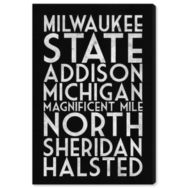 The Oliver Gal Artist Co. Cities and Skylines Wall Art Canvas Prints 'Chi-Towns Big Names Night' Home Décor, 10" x 15", Black, Gray