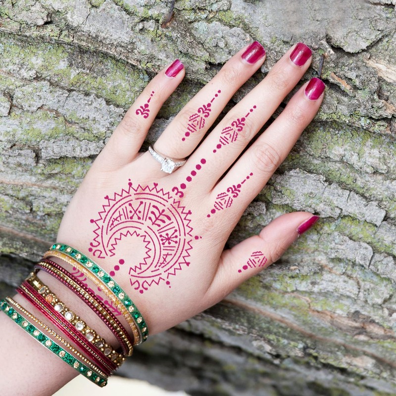 16Sheets Henna Tattoo Stencils Kit for Hand, Reusable Indian Arabian