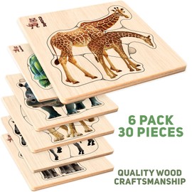 QUOKKA Realistic Wooden Puzzles for Toddlers 1-3 Year Old - 5,9 x5,9 Inches Kids Puzzles Ages 2-4 - Safari Montessori Toddler Toys - Motor Skills Games Gifts for Boys and Girls