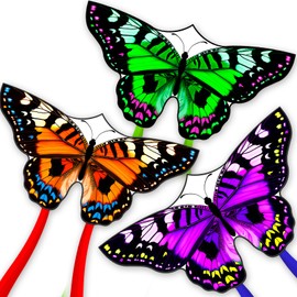 DoinFly Butterflys for Kids, Beautiful Kite Easy to Fly for Beginners with 328 ft Line & Line Winder (1m-Tiger Spotted Butterfly-（Green + Orange + Purple）, 3)