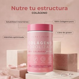Pure Form - Colágeno Hidrolizado en Polvo de Origen Bovino Tipo 1 y 3 | Adicionado con Vitamina C, Ácido Fólico, Biotina y Ácido Hialurónico | 330 gra