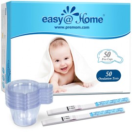 Easy@Home Ovulation Test Strips: Ovulation Strips for Women, Powered by Premom Ovulation Tracker App | 50 LH with 50 Urine Cups