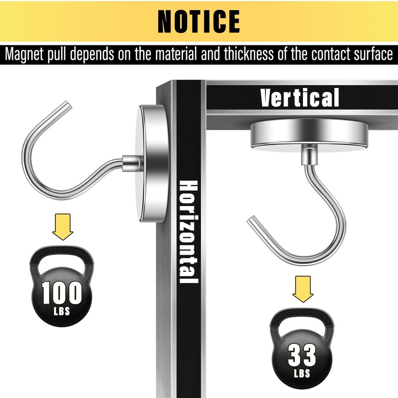 FINDMAG Pack of 6 Extra Strong Magnetic Hooks, Silver, 100