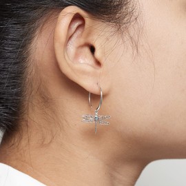 Boma Jewelry Sterling Silver Dragonfly Pull Through Hoop Earrings