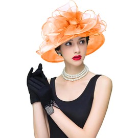 ORIDOOR Women's Organza Cloche Bowler Hat Derby Fascinator for Tea Party Bridal Wedding Hat 011C1-Light Orange