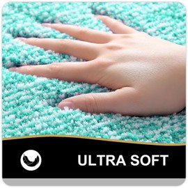 OLANLY Luxury Toilet Rugs U-Shaped 24x20, Extra Soft and Absorbent Microfiber Bathroom Rugs, Non-Slip Plush Toilet Bath Mat, Machine Wash Dry, Contour Bath Rugs for Toilet Base (Green and White)