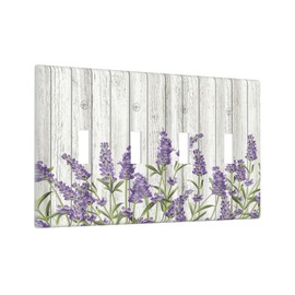 Rustic Wooden Plank Lavender 4 Gang Wall Plate Quad Toggle Light Switch Cover Decorative Outlet Covers Electrical Light Switches Faceplate for Bedroom Bathroom Kitchen Decor