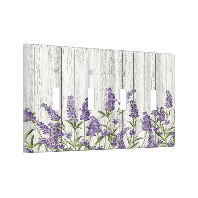 Rustic Wooden Plank Lavender 4 Gang Wall Plate Quad Toggle