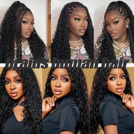 Tuheerst #1B Natural Black Color Boho Braiding Human Hair Deep Wave 50g/Bundle Total 100g Unprocessed Knotless Braids Human Hair Extension For Women 24 24 Inch