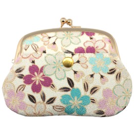 Komon Kobo 0207 4 inch Oyako Coin Purse Card Case Futagoshi Crepe Kyoto Japanese Komono Edo Komon, Cherry Blossom Making (White)