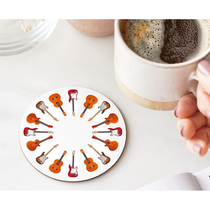 Guitarist Wooden Coaster - With Electric & Acoustic Guitars