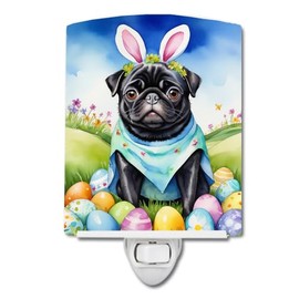 Caroline's Treasures Pug Easter Egg Hunt Ceramic Night Light Compact, UL-Certified, Ideal for Bedroom, Bathroom, Nursery, Hallway, Kitchen, 6x4x3, Multicolor