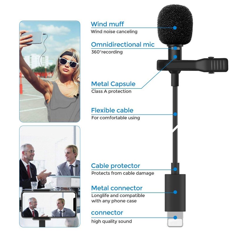 Raycue Microphone Dual Headed Recording Clip On Mic Mini Microphone