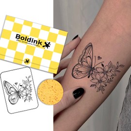 Boldink Temporary Tattoos, semi permanent tattoos, 15-day long lasting tattoo sticker, waterproof and anti-reflective, unique design(Butterfly & Flowers)