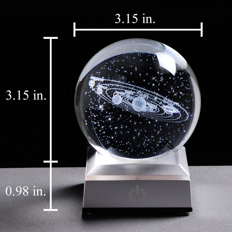 None 3.15 inch Solar System Crystal Ball 3D Planets Sun