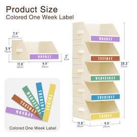 Closet Organizers and Storage - 5 Tier Shelf Organizer wiht Weekly Labels, Stackable Storage Bins with Metal Frame, Foldable Cube Bins, Home Baskets for Kids and Adults, Beige