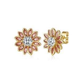 EVEVIC Austrian Crystal Flower Stud Earrings for Women Fashion 14K Gold Plated Hypoallergenic Jewelry (Pink Main Crystal)