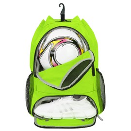 Football Bag, Basketball Drawstring Backpack Adjustable Sports Backpack with Ball Compartment & Shoe Compartment and Wet Pocket Drawstring Daypack for Men Women